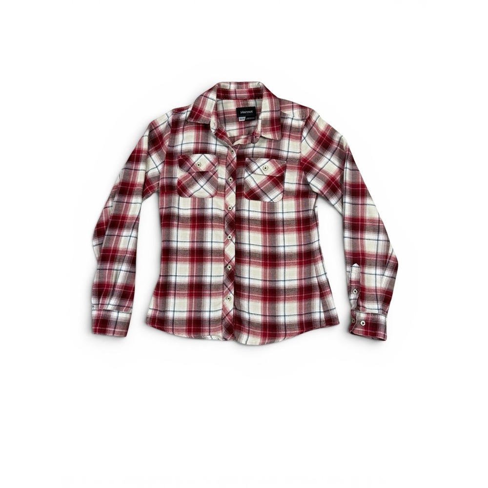 Marmot Womens XS Maroon Plaid Stretch Long Sleeve Button Down Outdoor Shirt